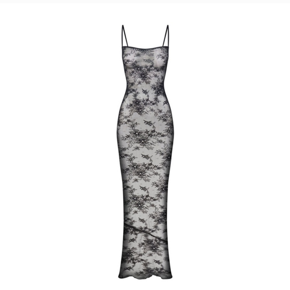 NEW Skims Ultra Fine Lace Cami Long Dress
